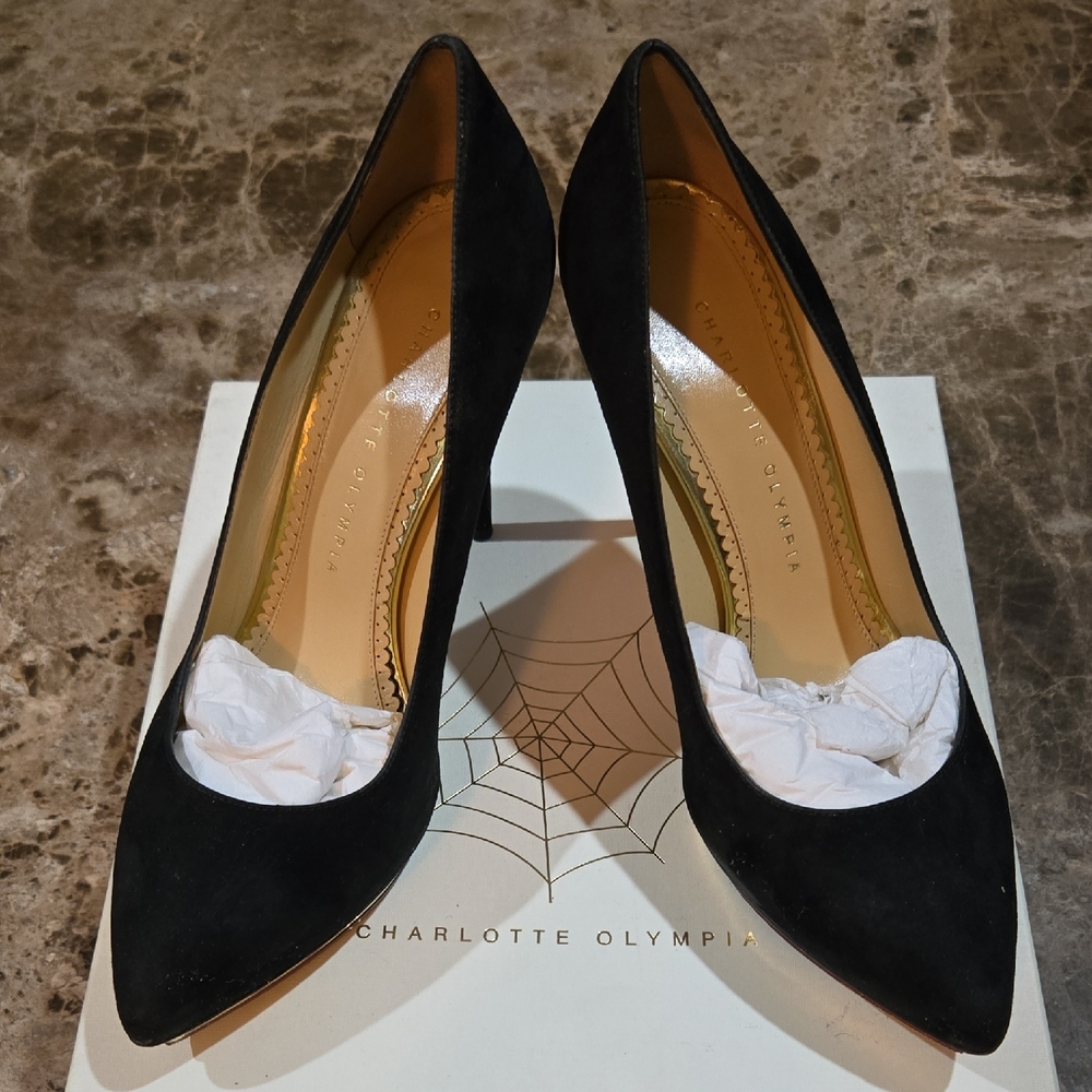 Charlotte Olympia Black Heels/Pumps Classic Pointed-Toe, SZ39/8